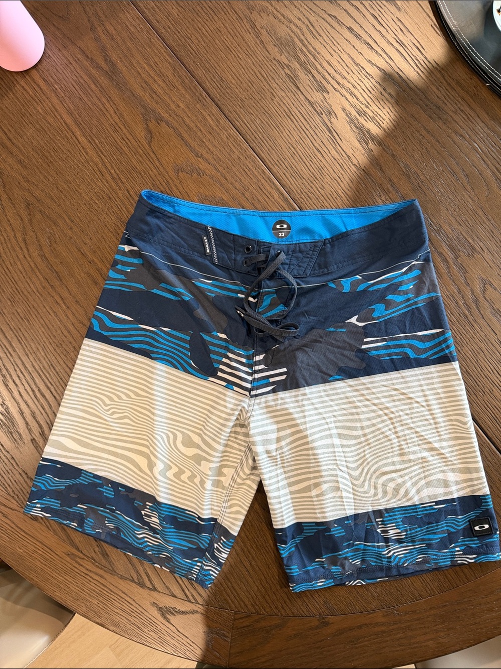Oakley Blue and Cream Men's Swim Board Shorts